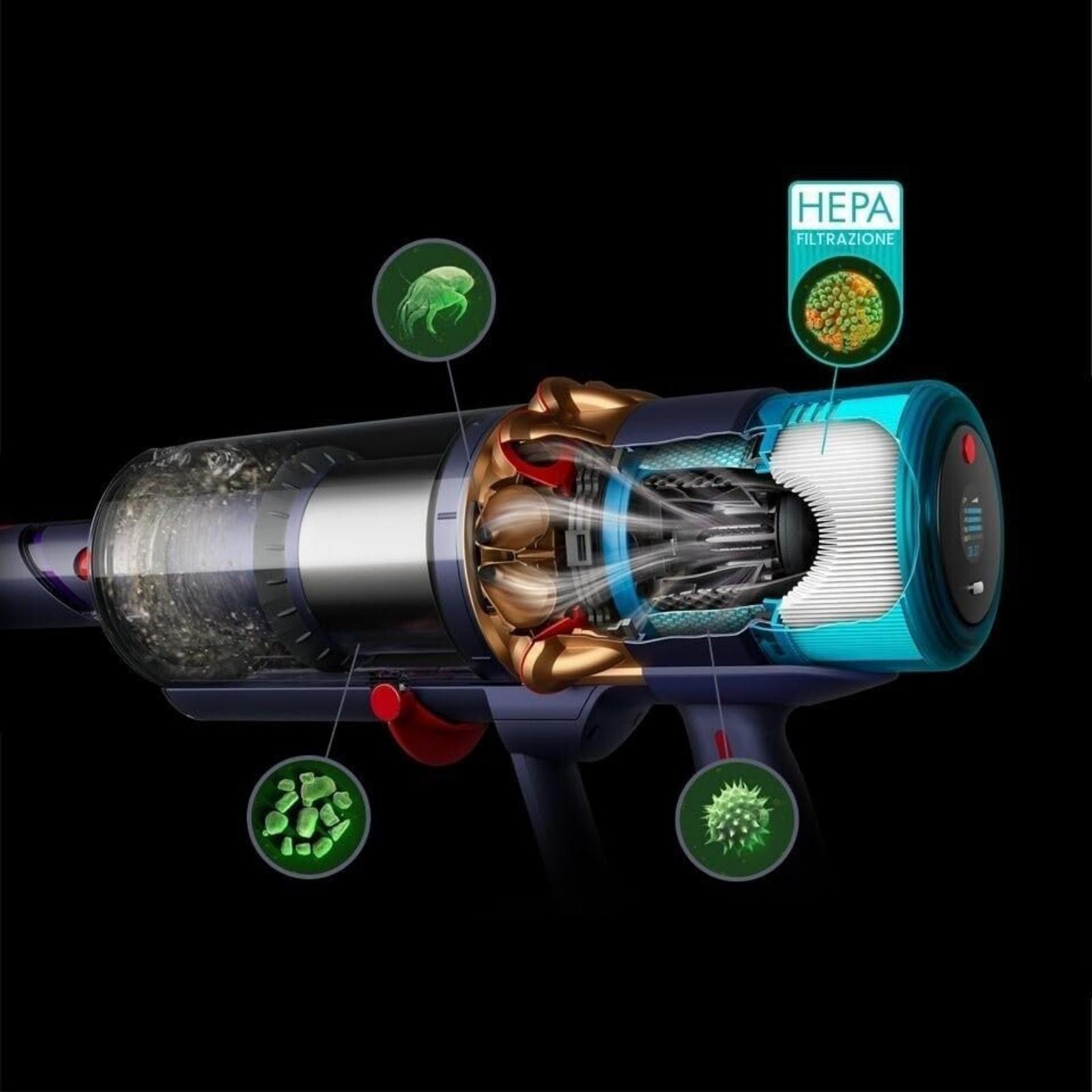 Dyson Gen5detect Absolute Aspirapolvere a bastone 2 in 1 Batteria Secco HEPA Senza sacchetto 0,77 L Blu, Rame (DYSON GEN5 DETECT ABSOLUTE BLUE/COPPER)